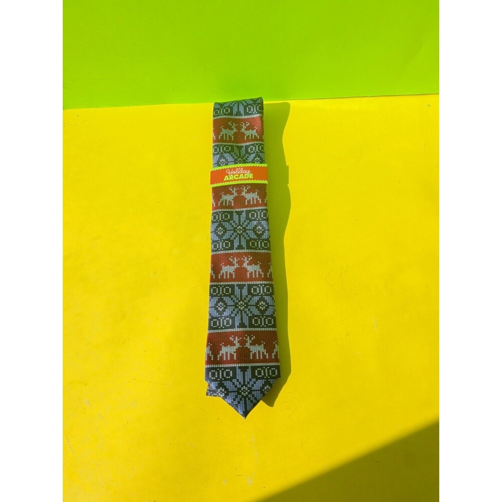 HOLIDAY ARCADE Blue Christmas Reindeer Classic Width Neck Tie NEW